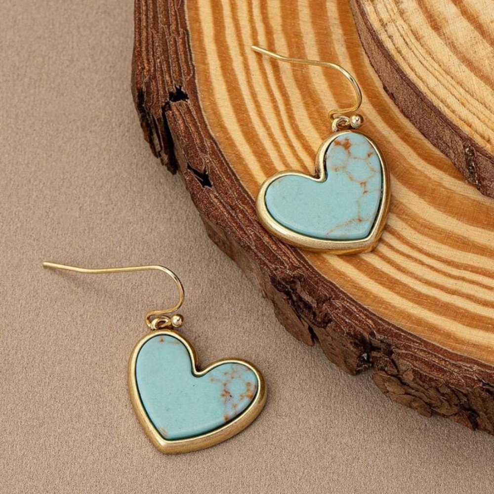 3/$24 Vintage Style Turquoise Heart Dangle Earrings - Picture 3 of 5